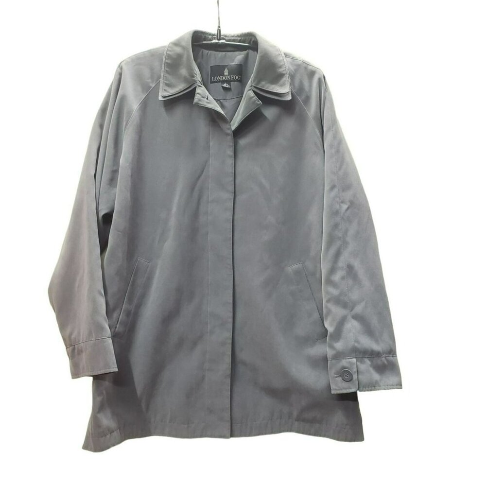 London Fog Gray Polyester Jacket, L, Double layer collar, Pockets, Button Cuffs